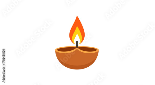 Lit Diya Lamp with Bright Flame for Diwali Festival Celebration.