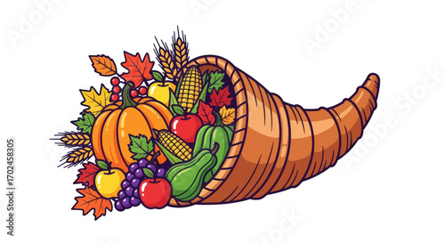 Abundant Autumn Harvest in a Rustic Horn of Plenty.