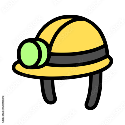 Bright yellow mining helmet with headlamp for safety and exploration adventures.