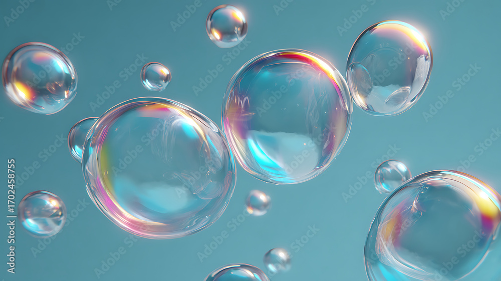 custom made wallpaper toronto digitalFloating Soap Bubbles with Iridescent Reflections on a Blue Background