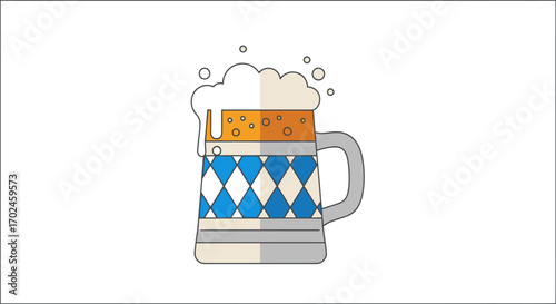 Stylized Beer Mug with Frothy Head and Bavarian Pattern.