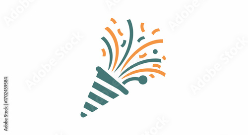 Stylized Party Popper Bursting Confetti Celebration Icon.