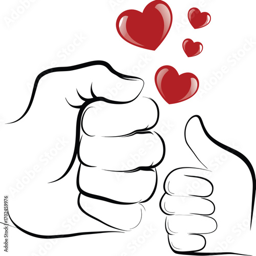 Clean hand drawn vector illustration of two fists bumping in solidarity and unity