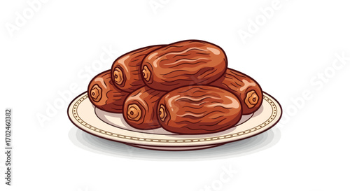 Plate of Delicious Brown Dates a Sweet Middle Eastern Fruit Treat.