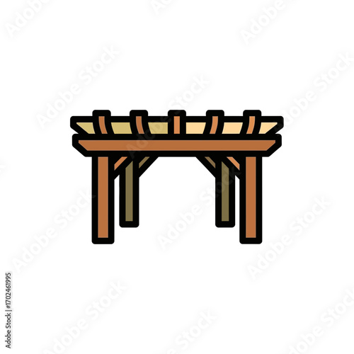 Brown pergola structure provides garden shading outdoors