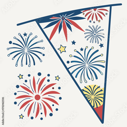 Cartoon Fireworks Bunting Party Popper Celebration