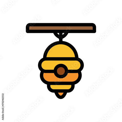 Honeycomb bee structure hangs suspended isolated graphic illustration