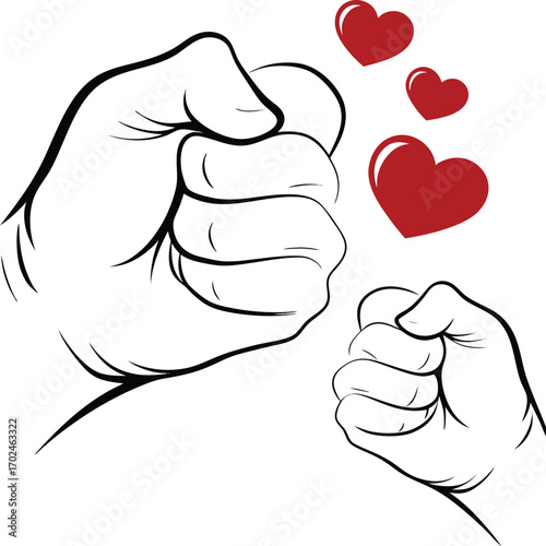 Simple outline vector art of a parent and child fist bumping in celebration