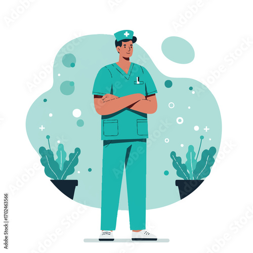 confident male nurse healthcare worker standing illustration
