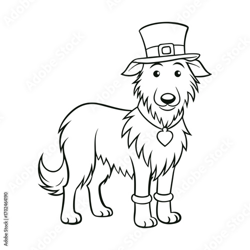 a majestic yet friendly irish wolfhound standing vector line art