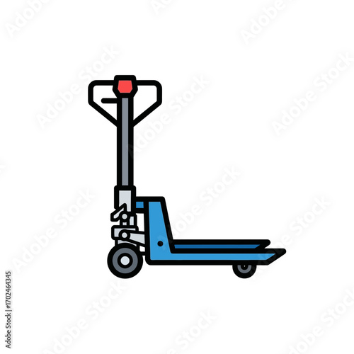 Blue pallet truck lifts goods indoors professionally