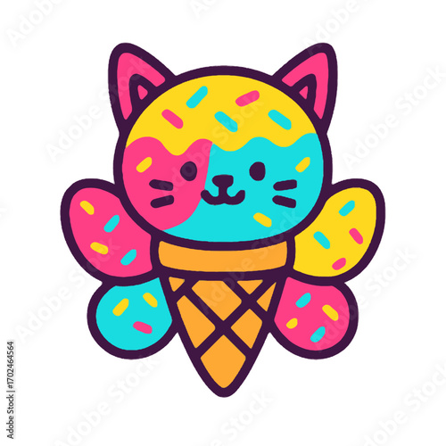 Playful Cat Ice Cream Hybrid – Colorful Vector Anomaly