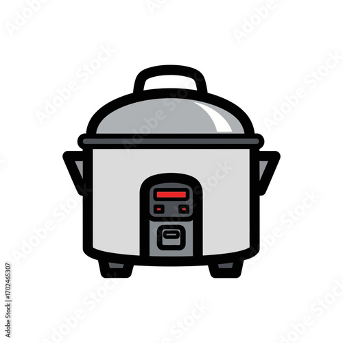 Rice cooker prepares food inside white kitchen appliance