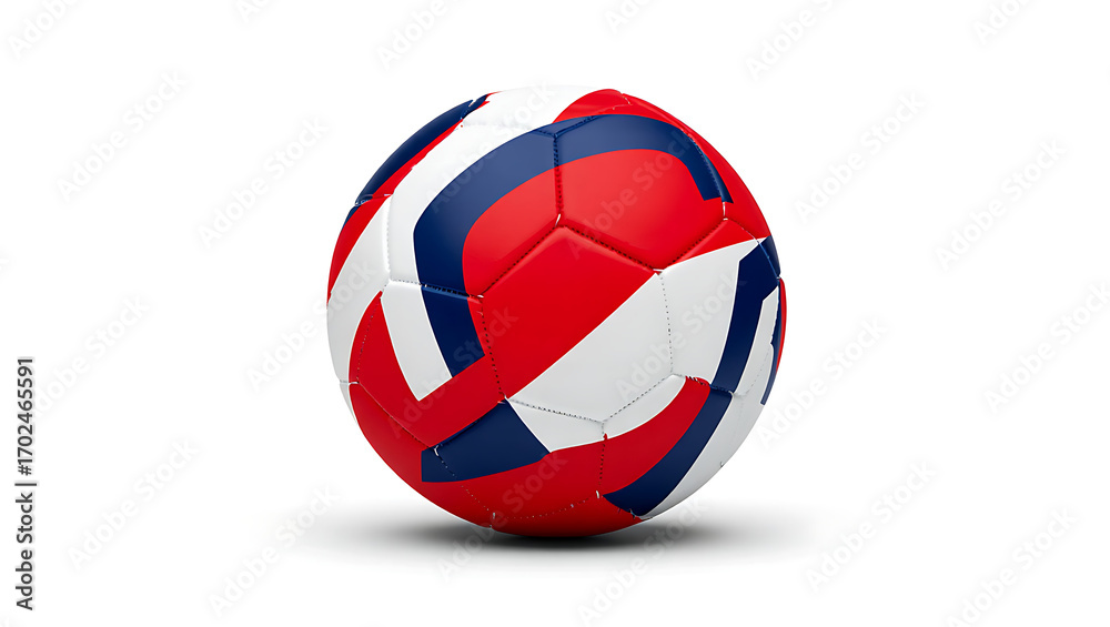 Obraz premium An athletic ball, possibly for soccer or volleyball, with a modern panel design in red, white, and blue.