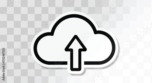 Vector illustration of cloud upload icon with an upward arrow inside a cloud shape on a transparent background
