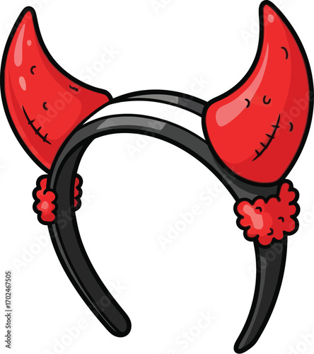 Cartoon devil horns headband costume accessory on white background