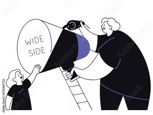 Business growth vision people looking through telescope vector eps scalable illustration