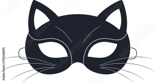 Black cat mask with whiskers isolated on a white background