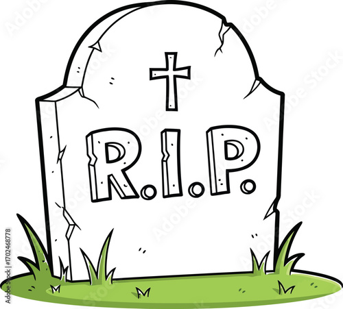 Cartoon gravestone with rip inscription on a white background