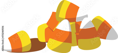 Pile of candy corn on an orange background for halloween treat