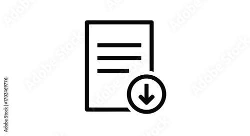 Vector illustration of document download icon with a downward arrow inside a circle