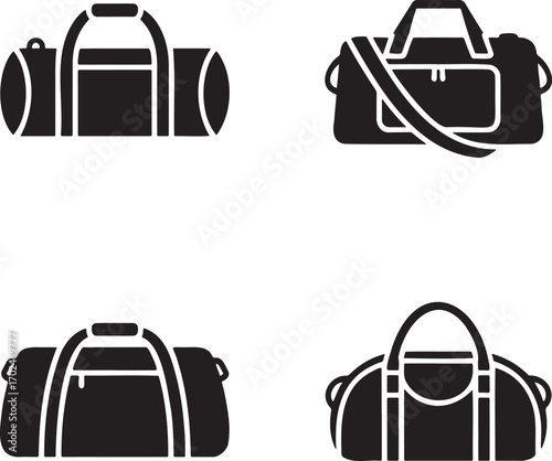 Leather Duffel Bag silhouette set vector illustration isolated on transparent background