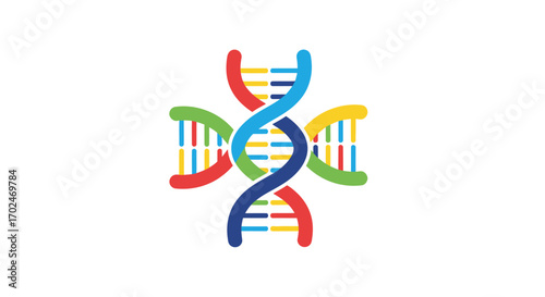 Colorful DNA Helix Structure with Cross Shape.