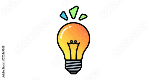 Cartoon Glowing Light Bulb Symbolizing Bright Idea or Innovation.