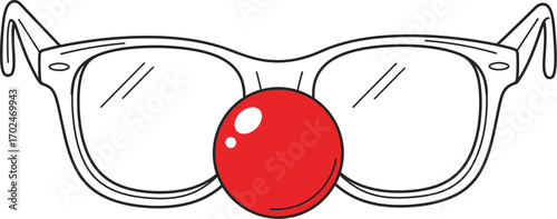 Cartoon glasses with a red clown nose for humor and entertainment