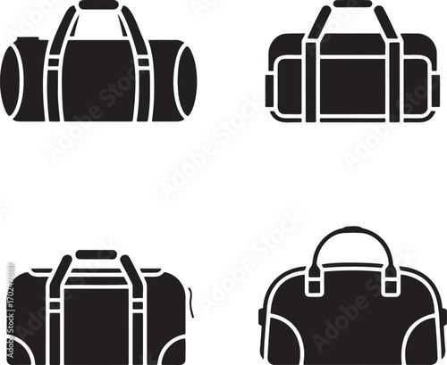 Leather Duffel Bag silhouette set vector illustration isolated on transparent background