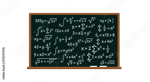 Wooden Chalkboard Filled with Complex Mathematical Equations and Formulas.