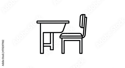 Simple Line Drawing of a School Desk and Chair.