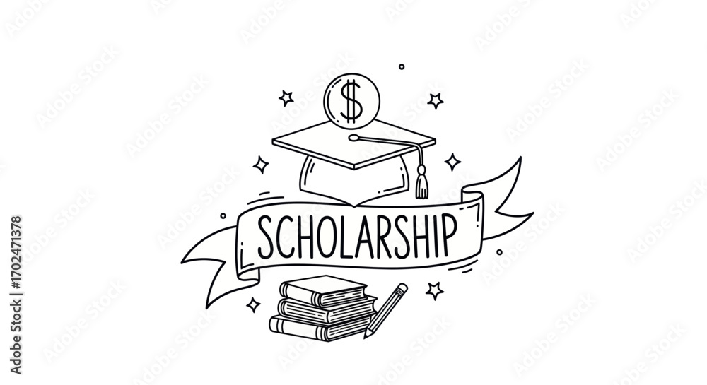 Obraz premium Scholarship Concept with Graduation Cap Books and Dollar Sign.