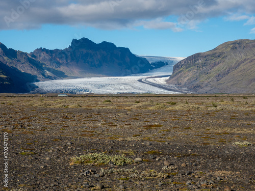 Distant view of Svinafellsjokull glacier from the pullout along route 1, Iceland