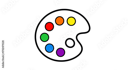 Artists Paint Palette with Rainbow Colors and White Mixing Area.