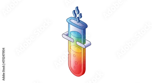 Rainbow-Colored Liquid in a Test Tube with Clamp.