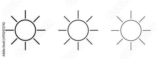 Sun icon, outline sign, linear symbols