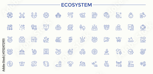 Ecosystem modern line icon set. Modern thin line style icons. Featuring forest, energy, environmental, green, environment, ecosystem. Signs for web and mobile app. Earth icon set.