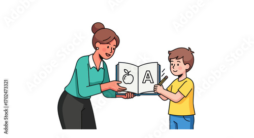 Teacher and Child Sharing Educational Book.