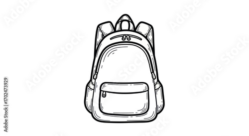 Detailed Black and White Illustration of a Backpack.