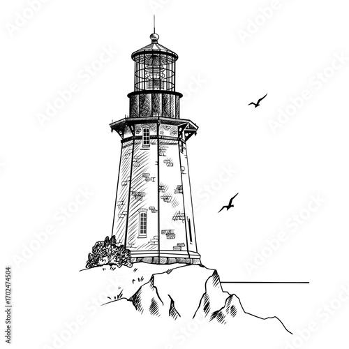 Lighthouse. Hand drawn sketch vector. Ancient architecture