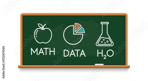 Green Chalkboard with Educational Icons and Text.