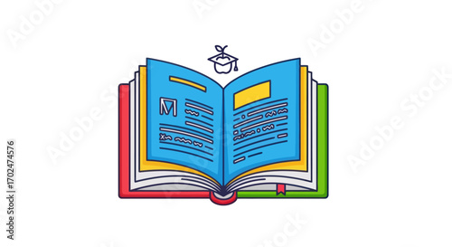 Open Colorful Book Symbol of Knowledge and Learning.