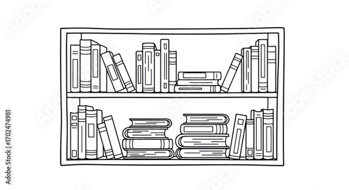 Bookshelf with Books: A Hand-Drawn Illustration of a Full Bookshelf.