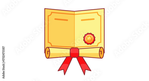 Open Certificate with Red Ribbon and Wax Seal.