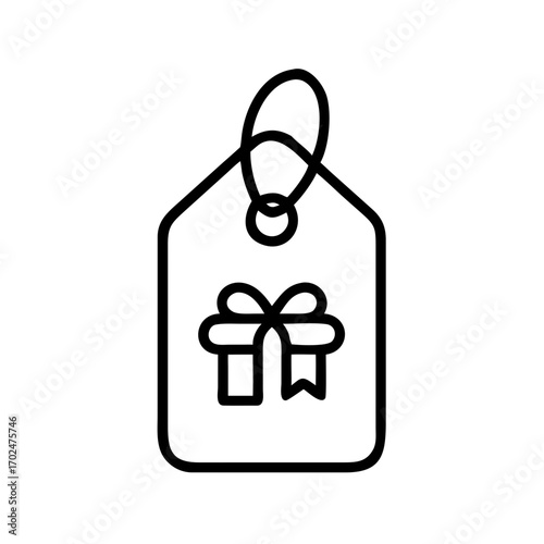 Present tag icon displaying a gift box with a bow. Special offering concept for purchase, sale, promo. Vector icon isolated