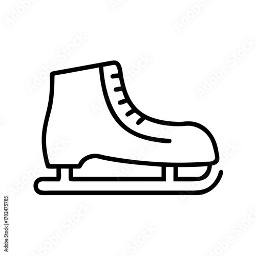 Outline ice skate icon with blade, symbolizing winter sport, recreation and activity. Vector for app, web design, element kit, UI