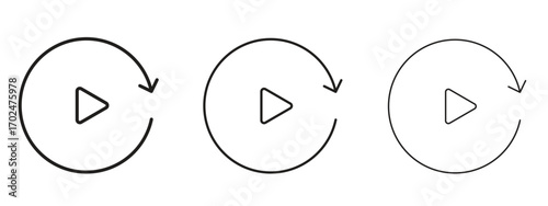 Replay icon, outline sign, linear symbols