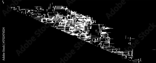 Grunge black and white pattern. Monochrome particles abstract texture. Background of cracks, scuffs, chips, stains, ink spots, lines. Dark design background surface. Gray printing element