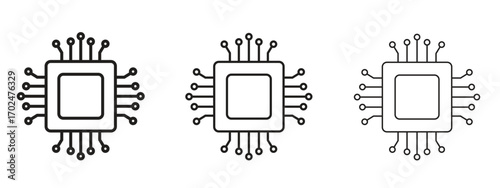 Processor icon, outline sign, linear symbols
